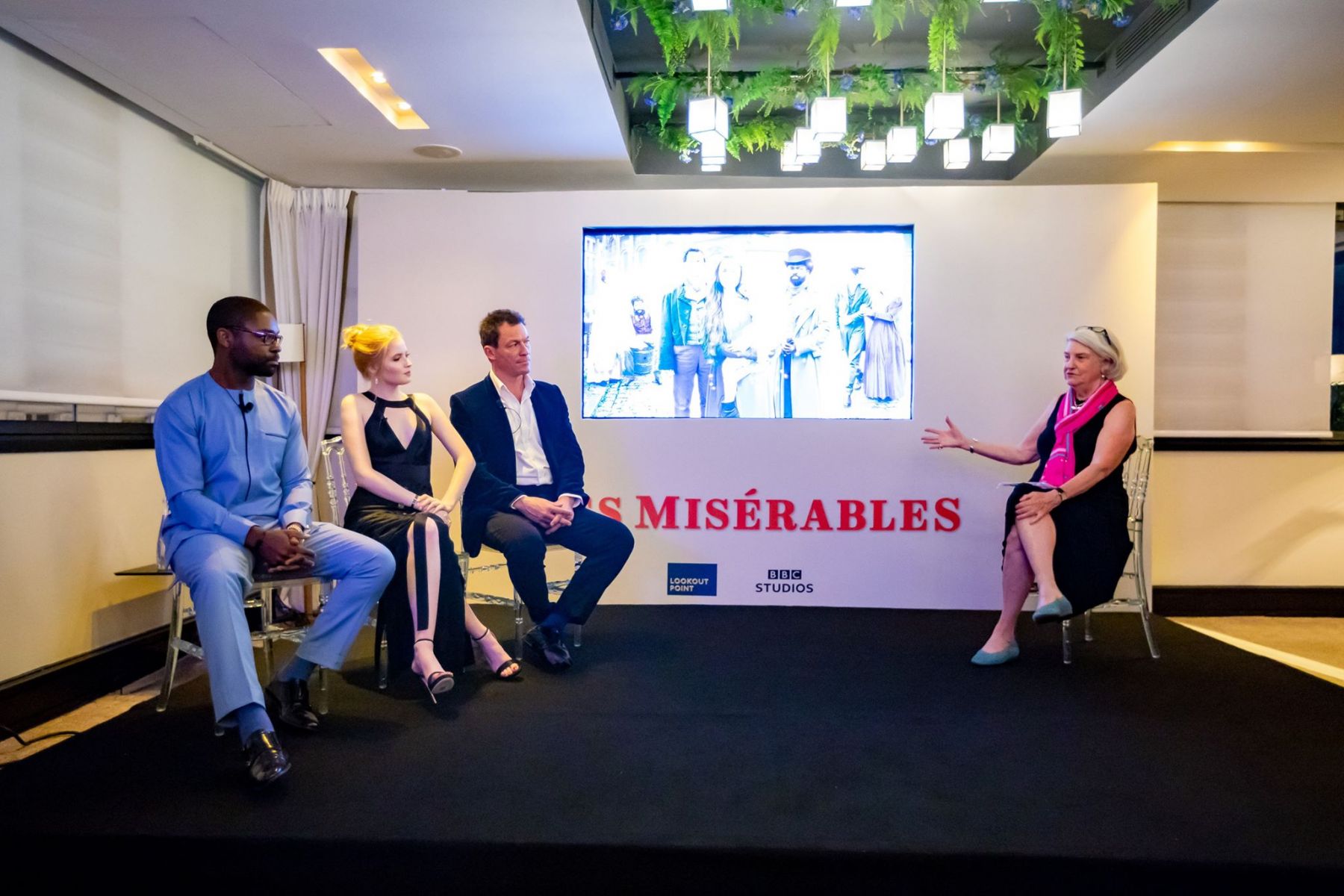 Cast and presenter taking part in a Les Miserables live launch