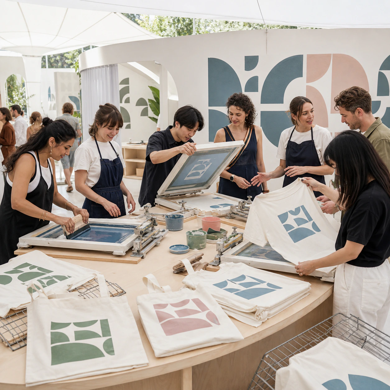 Guests taking part in a live screen-printing brand activation